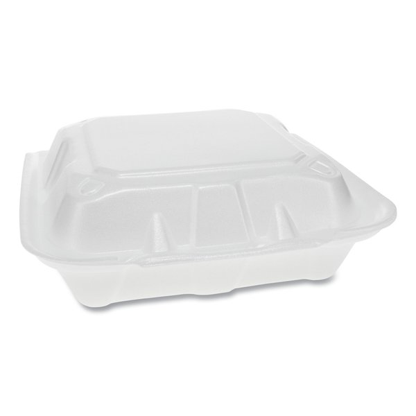 Pactiv Evergreen Foam Hinged Lid Containers, Dual Tab Lock, 3-Compartment, 8.42 x 8.15 x 3, White, PK150 YTD188030000